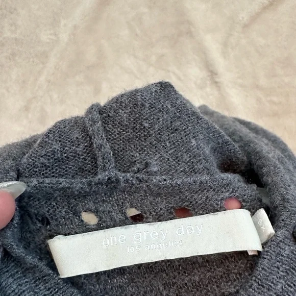 One Grey Day Merino Wool Blend Ribbed Hooded Sweater - Picture 3 of 5